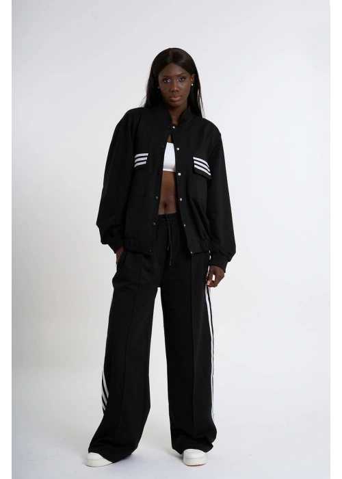Womens Striped Tracksuit | Black