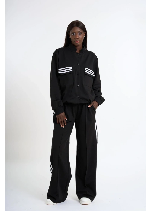 Womens Striped Tracksuit | Black