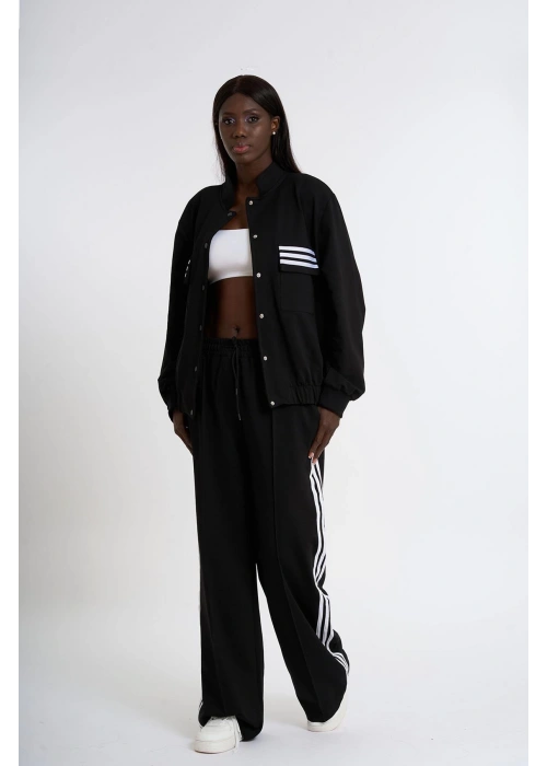 Womens Striped Tracksuit | Black