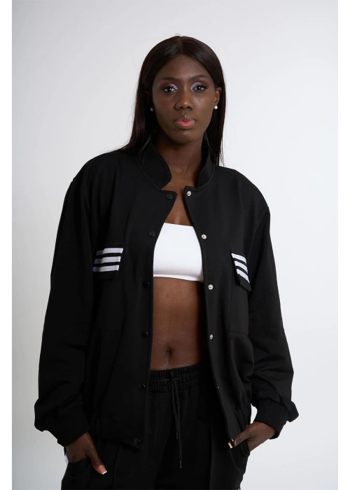 Womens Striped Tracksuit | Black