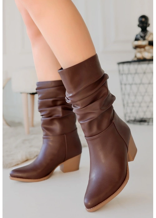 Yior Kahverengi Cilt Topuklu Bot