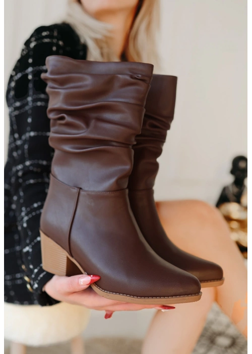 Yior Kahverengi Cilt Topuklu Bot