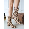 Birta Leopar Cilt Streç Topuklu Bot