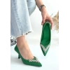 Mekta Yeşil Cilt Topuklu Ayakkabı