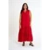 Ruffle Detailed Zero Sleeve Long Dress | Red