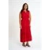 Ruffle Detailed Zero Sleeve Long Dress | Red