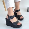 Wowo Siyah Cilt Dolgu Topuk Sandalet