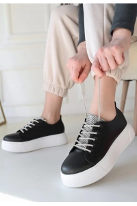 Baoy Siyah Cilt Bağcıklı Spor Ayakkabı