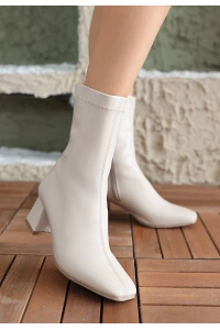 Birta Bej Cilt Streç Topuklu Bot