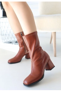 Birtani Taba Cilt Streç Topuklu Bot