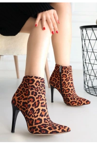 Blan Leopar Saten Topuklu Bot