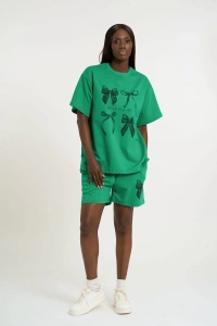 Bow Print Oversize Shorts Set | Green