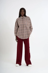 Brown Plaid Shirt & Pants Set – Small Size