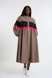 Buttoned Poplin Dress | Army Brown