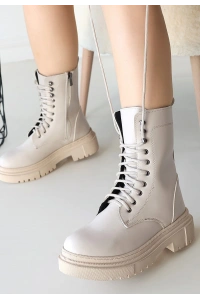 Caxa Bej Cilt Bağcıklı Bot