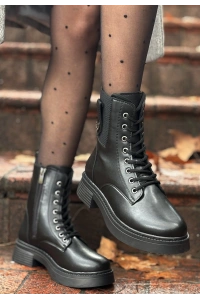 Ceprin Siyah Cilt Bağcıklı Bot