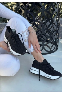 Cilla Siyah Triko Boncuk İşlemeli Spor Ayakkabı