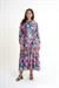 Crepe Satin Floral Patterned Long Dress