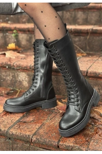 Dorin Siyah Cilt Bağcıklı Çizme