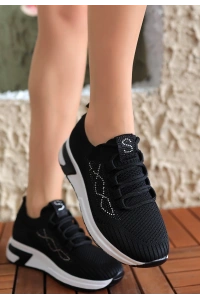Edne Siyah Triko Bağcıklı Spor Ayakkabı