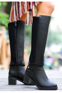 Elhat Siyah Cilt Topuklu Çizme