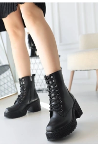 Emilla Siyah Cilt Bağcıklı Bot