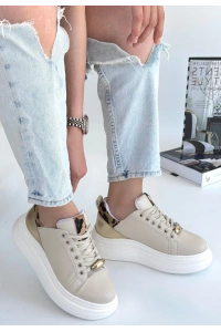 Gasta Bej Cilt Sarı Detaylı Bağcıklı Spor Ayakkabı