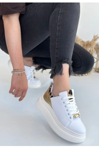 Gasta Beyaz Cilt Sarı Detaylı Bağcıklı Spor Ayakkabı