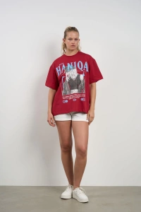 HANIQA Print T-Shirt – Big Size Maroon