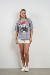 HANIQA Print T-Shirt – Small Gray