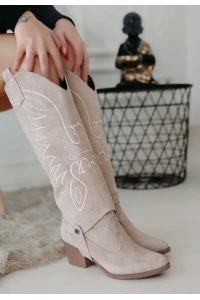 Jilla Bej Süet Tak Çıkar Topuklu Bot Ve Çizme