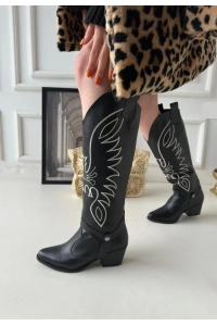 Jilla Siyah Cilt Tak Çıkar Topuklu Bot Ve Çizme