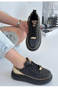 Jista Siyah Cilt Sarı Detaylı Bağcıklı Spor Ayakkabı