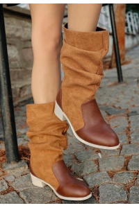 Jolin Taba Cilt Süet Detaylı Çizme