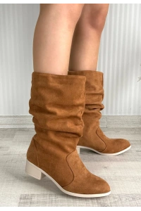 Jolin Taba Süet Topuklu Çizme