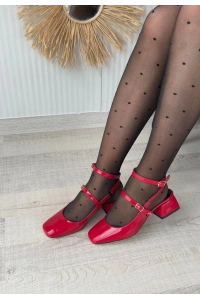 Karmi Kırmızı Rugan Topuklu Kemerli Ayakkabı