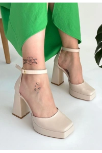 Kawer Bej Cilt Topuklu Ayakkabı