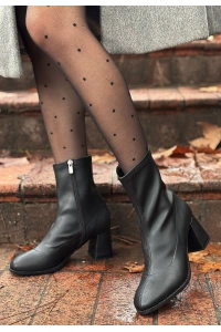 Kayte Siyah Cilt Streç Topuklu Bot