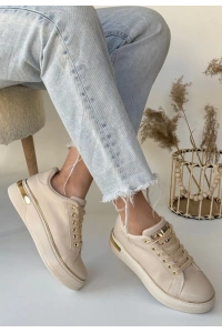 Kity Bej Cilt Bağcıklı Spor Ayakkabı