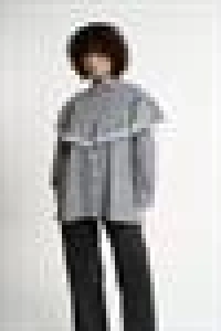 Lace Detailed Pleated Striped Shirt | Black