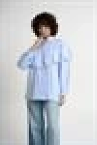 Lace Detailed Pleated Striped Shirt | Light Blue