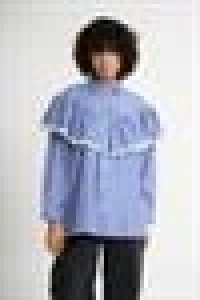 Lace Detailed Pleated Striped Shirt | Navyblue