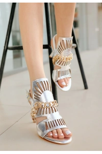 Lidya Gümüş Cilt Topuklu Ayakkabı