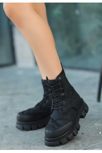 Mabel Siyah Cilt Bağcıklı Bot