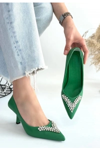 Mekta Yeşil Cilt Topuklu Ayakkabı