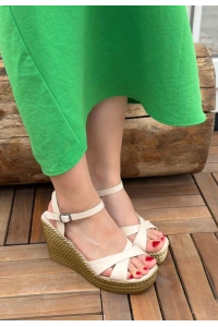 Minna Bej Cilt Dolgu Topuk Sandalet