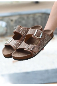 Monte Taba Nubuk Boncuk İşlemeli Terlik