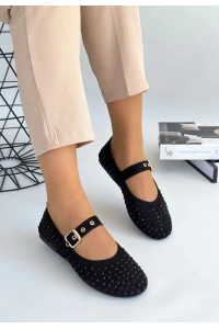 Olise Siyah Boncuk İşlemeli Babet Ayakkabı