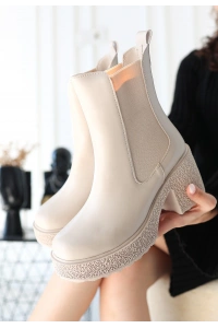 Paigo Bej Cilt Topuklu Bot