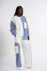 Panelled Sweatpants Set with Pocket Details | Navy blue